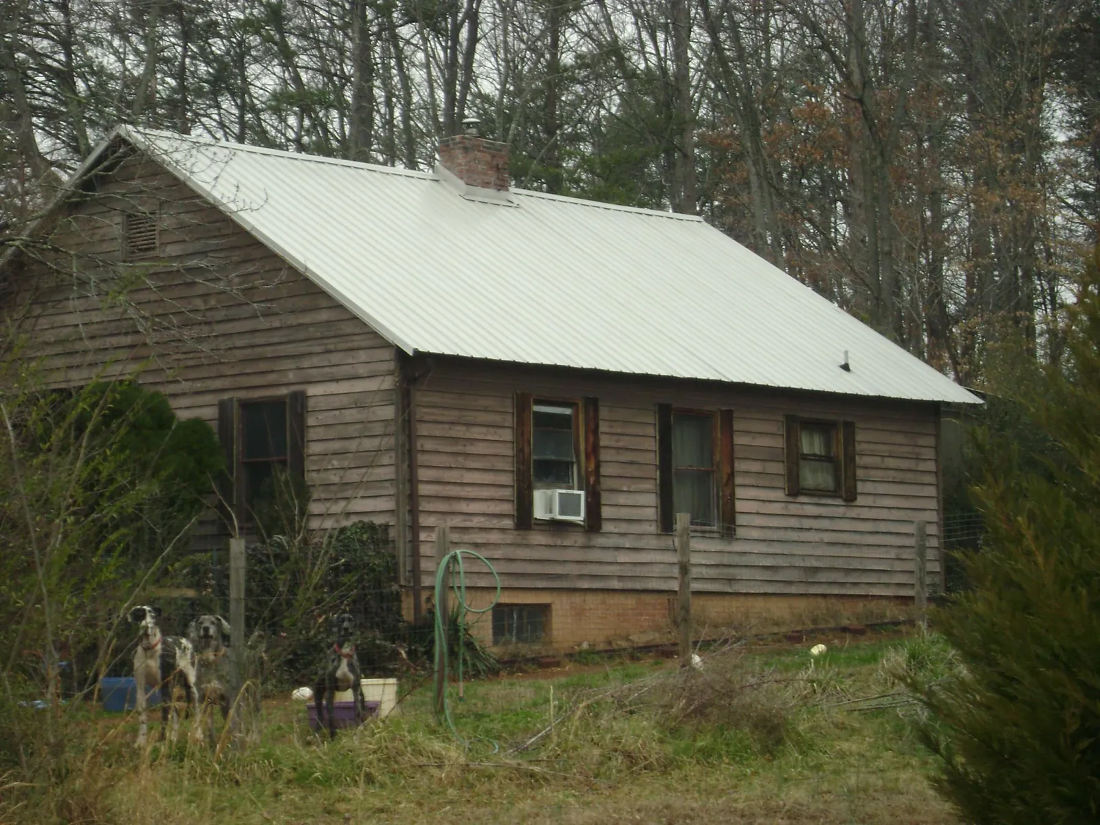 White metal roof on an old wood sided farmhouse, from a Asphalt Shingle Roof Repair job in Herculaneum